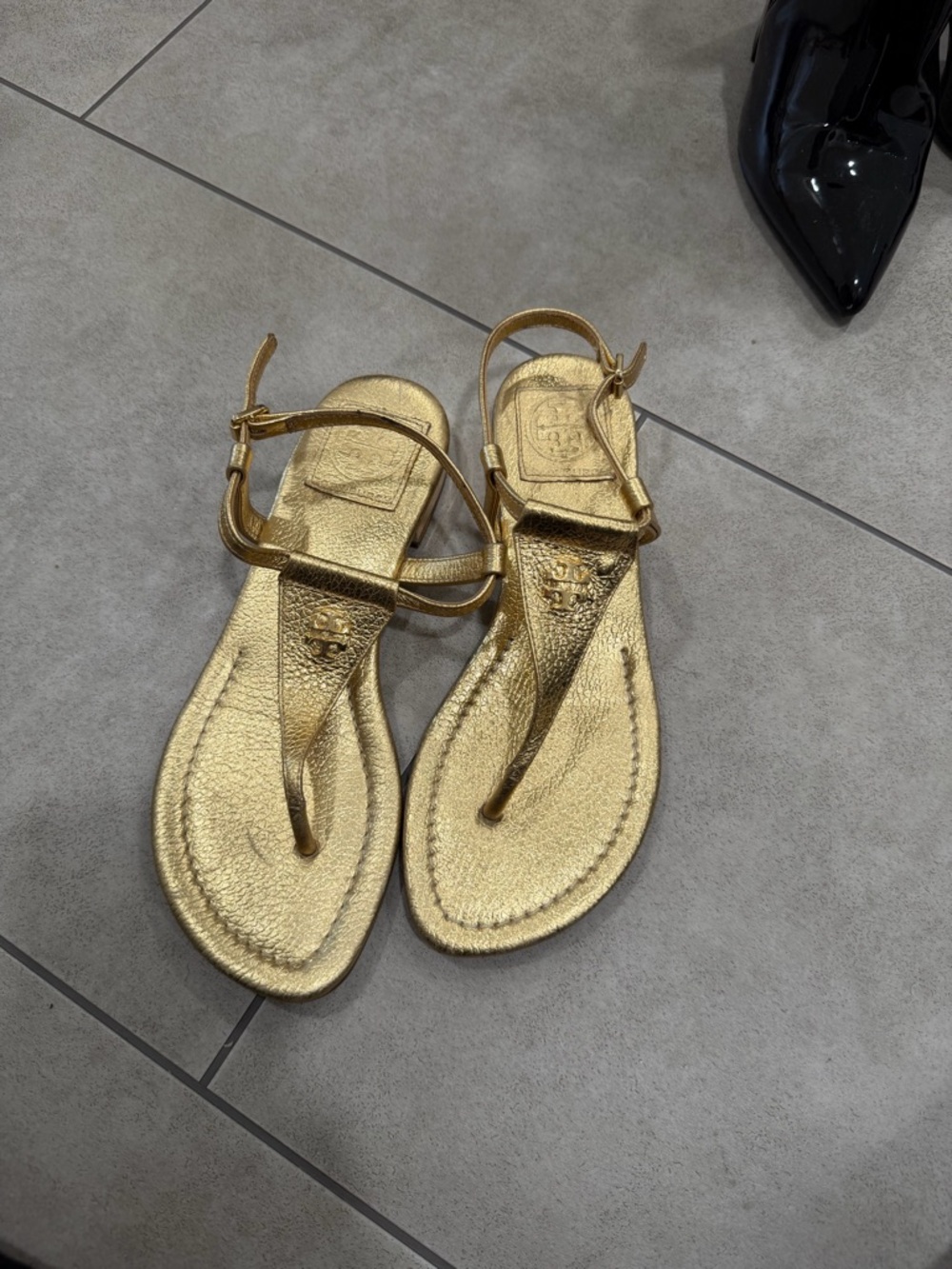 Tory Burch Metallic Gold T-Strap Sandals